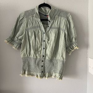 Anthropologie Smocked Denim Top